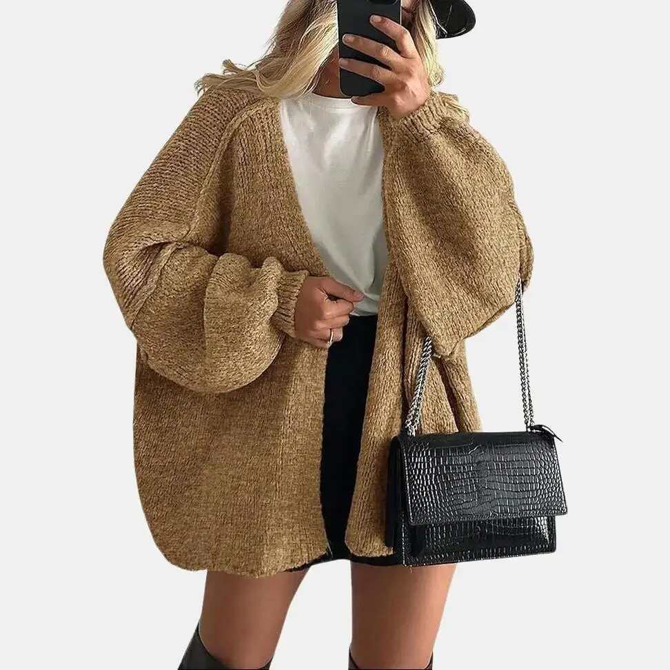 Oversized Lantern Sleeve Open-Front Cardigan