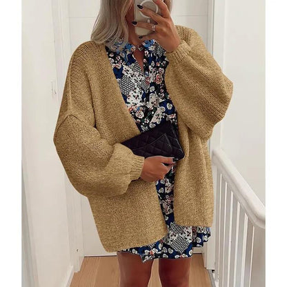 Oversized Lantern Sleeve Open-Front Cardigan