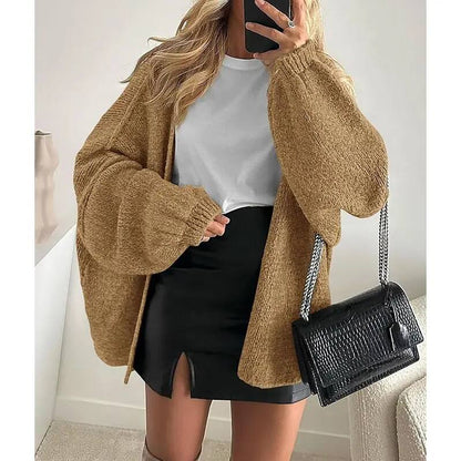 Oversized Lantern Sleeve Open-Front Cardigan