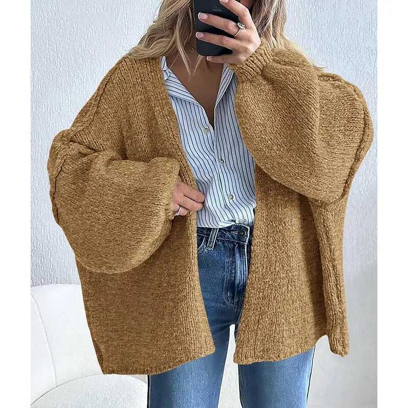 Oversized Lantern Sleeve Open-Front Cardigan