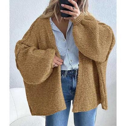 Oversized Lantern Sleeve Open-Front Cardigan