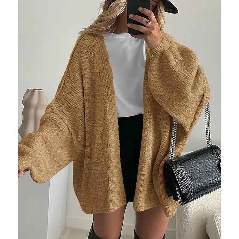 Oversized Lantern Sleeve Open-Front Cardigan