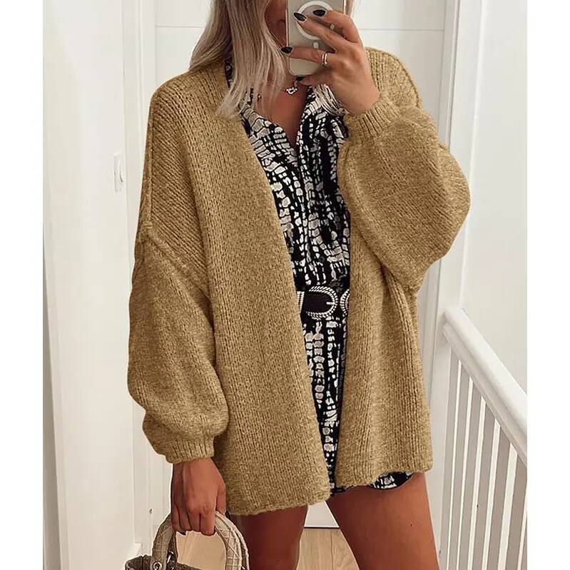 Oversized Lantern Sleeve Open-Front Cardigan
