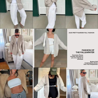 Oversized Lantern Sleeve Open-Front Cardigan