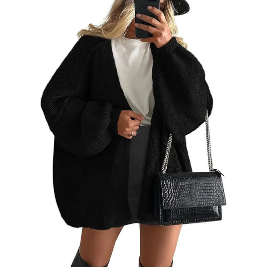Oversized Lantern Sleeve Open-Front Cardigan