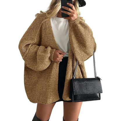 Oversized Lantern Sleeve Open-Front Cardigan