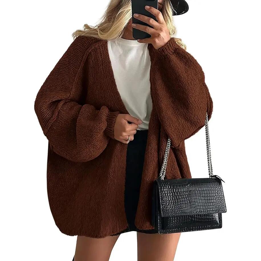Oversized Lantern Sleeve Open-Front Cardigan
