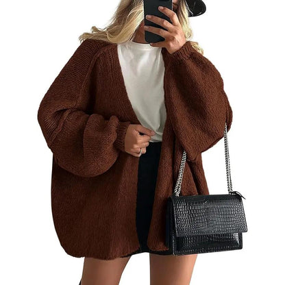Oversized Lantern Sleeve Open-Front Cardigan