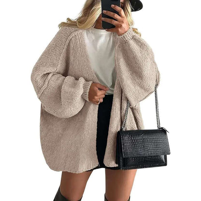 Oversized Lantern Sleeve Open-Front Cardigan