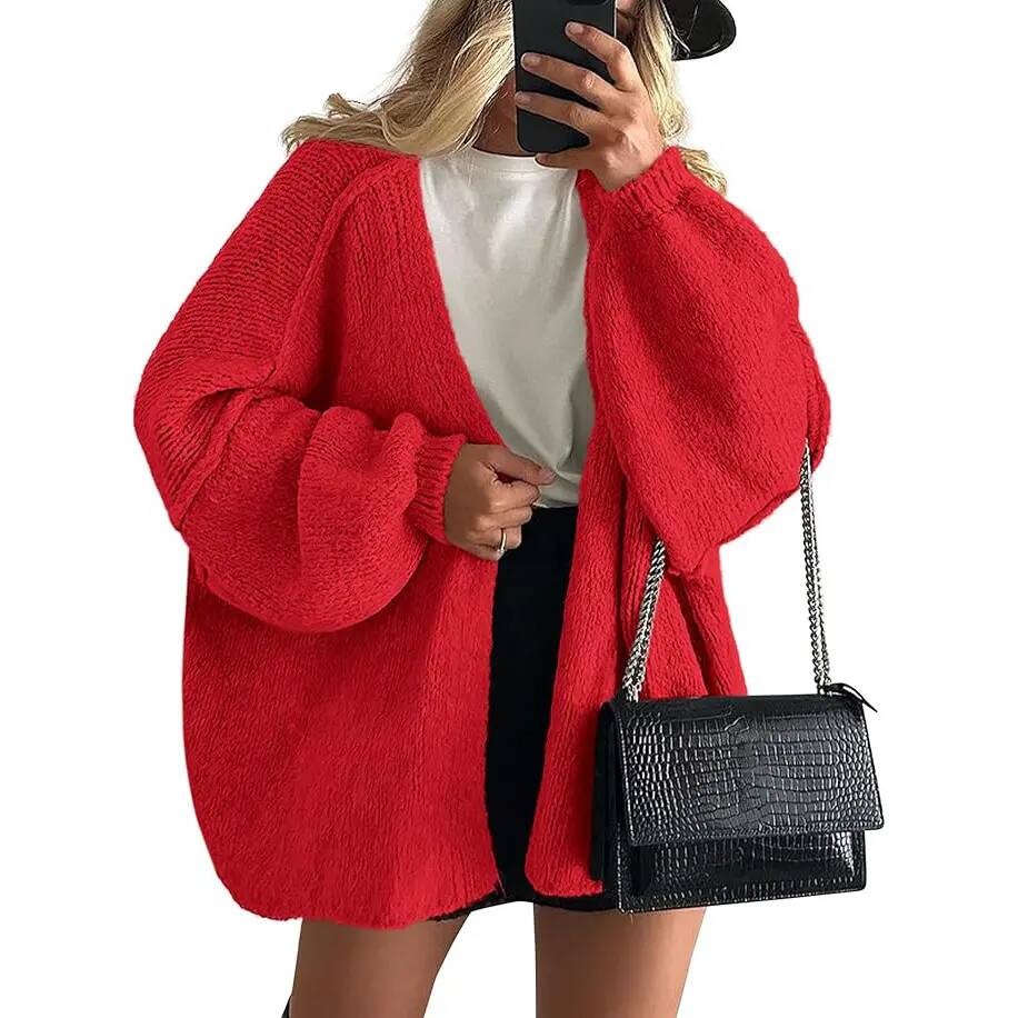 Oversized Lantern Sleeve Open-Front Cardigan