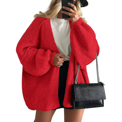 Oversized Lantern Sleeve Open-Front Cardigan