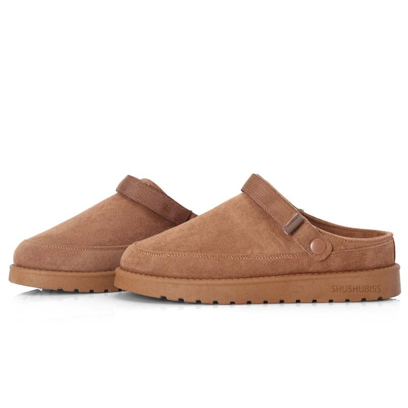 Adjustable Faux-Fur Suede Clog Slippers