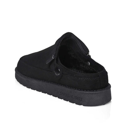 Adjustable Faux-Fur Suede Clog Slippers