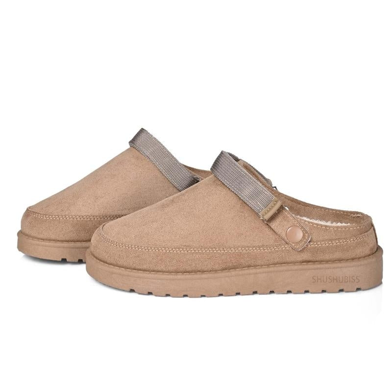 Adjustable Faux-Fur Suede Clog Slippers