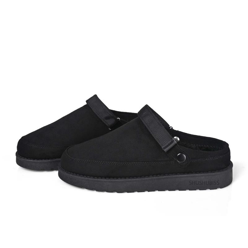 Adjustable Faux-Fur Suede Clog Slippers