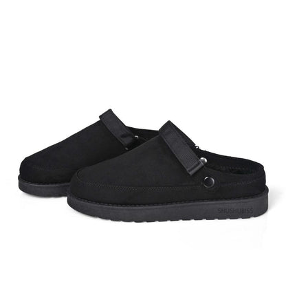 Adjustable Faux-Fur Suede Clog Slippers