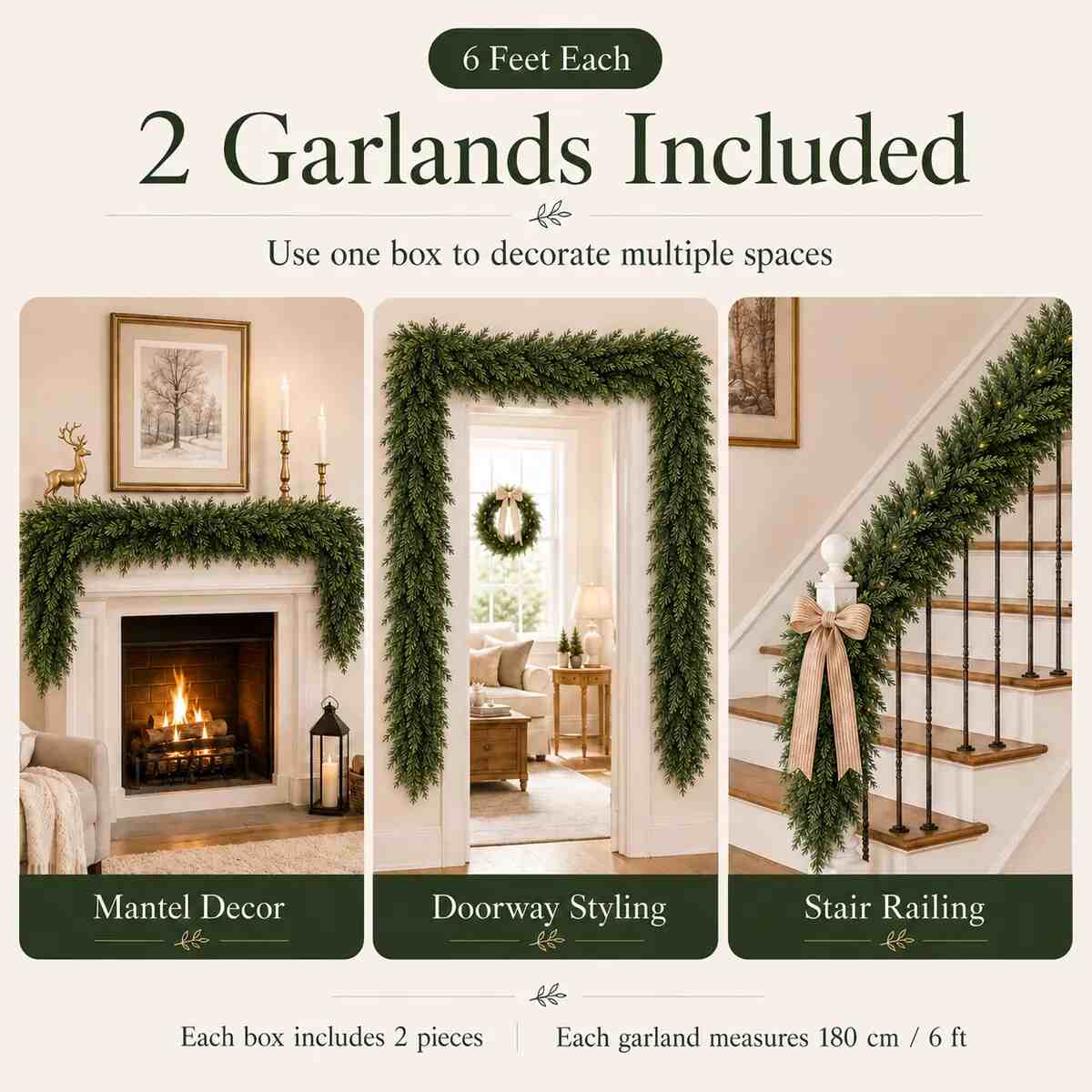6FT Real-Touch Cedar Garlands 2-Pack
