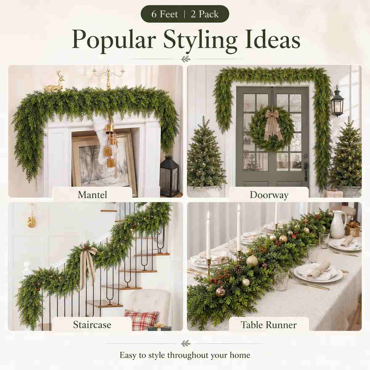6FT Real-Touch Cedar Garlands 2-Pack