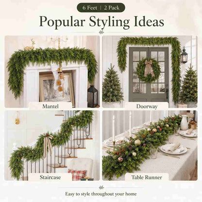 6FT Real-Touch Cedar Garlands 2-Pack