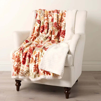 Reversible Harvest Print Ribbed Throw
