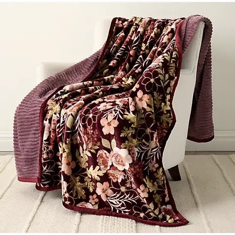 Reversible Harvest Print Ribbed Throw