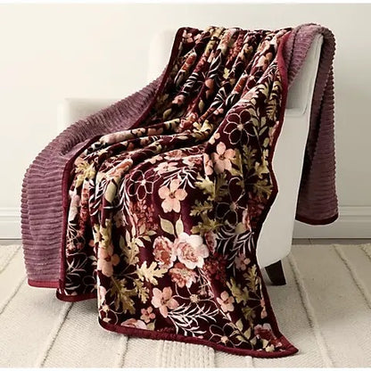Reversible Harvest Print Ribbed Throw