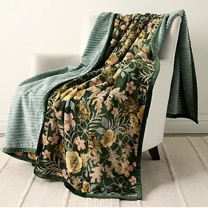 Reversible Harvest Print Ribbed Throw