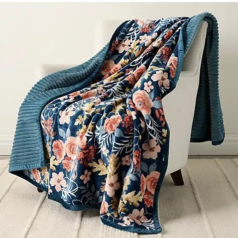 Reversible Harvest Print Ribbed Throw