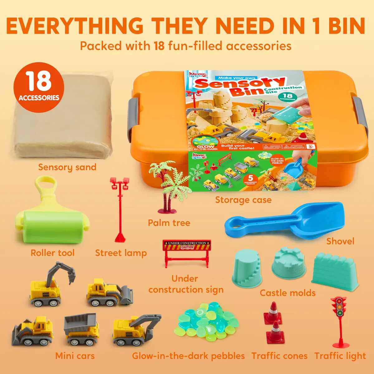 Construction Sensory Bin with Glow Stones