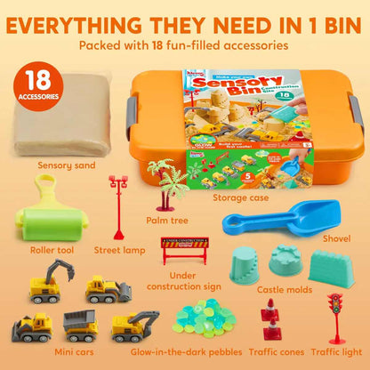 Construction Sensory Bin with Glow Stones