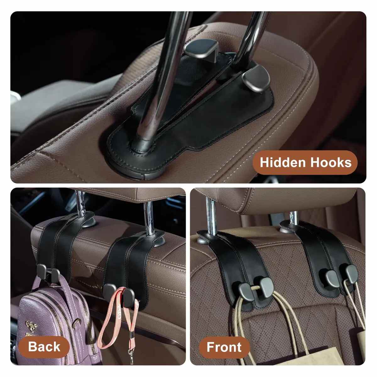 [BUY 1 GET 1 FREE] Double Metal Car Headrest Hooks 4-Pack