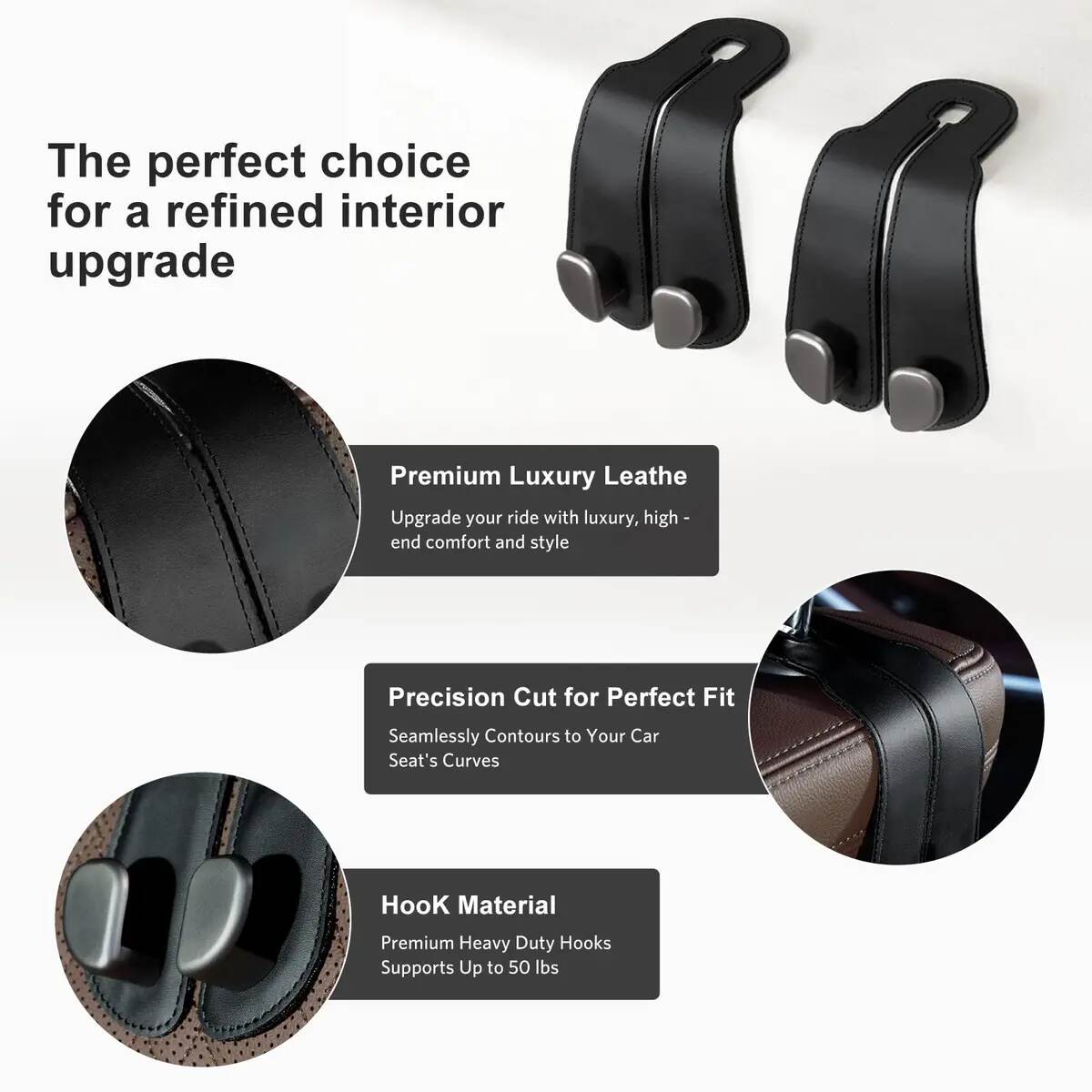 [BUY 1 GET 1 FREE] Double Metal Car Headrest Hooks 4-Pack