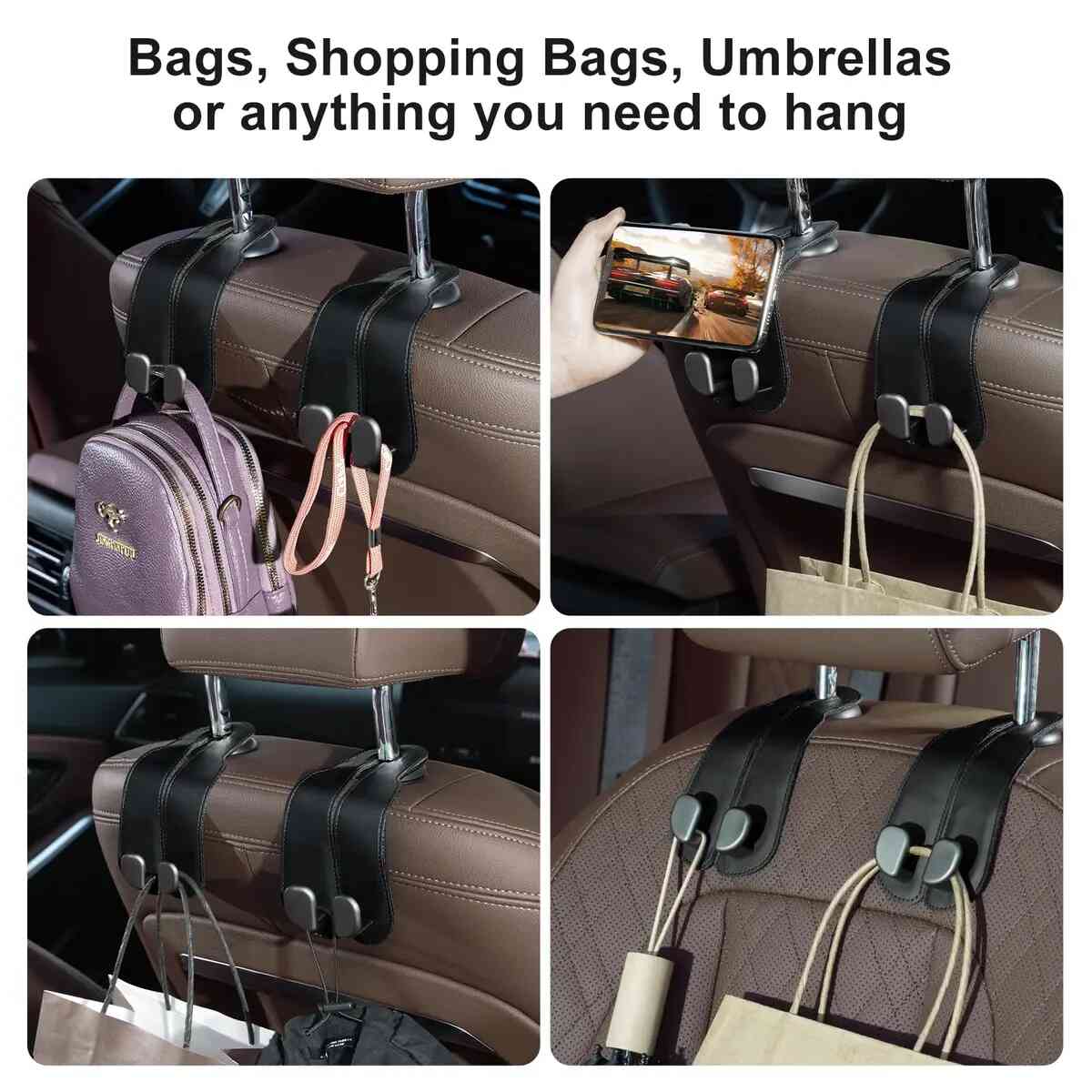 [BUY 1 GET 1 FREE] Double Metal Car Headrest Hooks 4-Pack