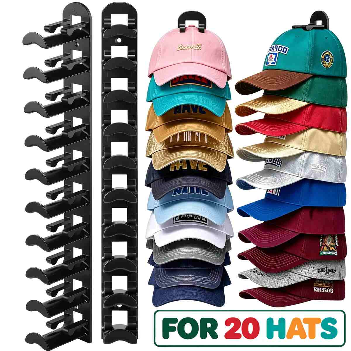 Adhesive Hat Organizer Hooks for 20 Caps