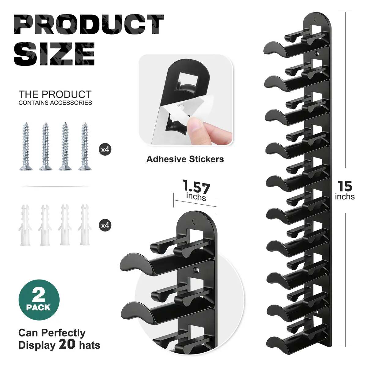Adhesive Hat Organizer Hooks for 20 Caps