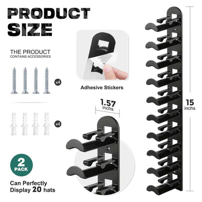 Adhesive Hat Organizer Hooks for 20 Caps