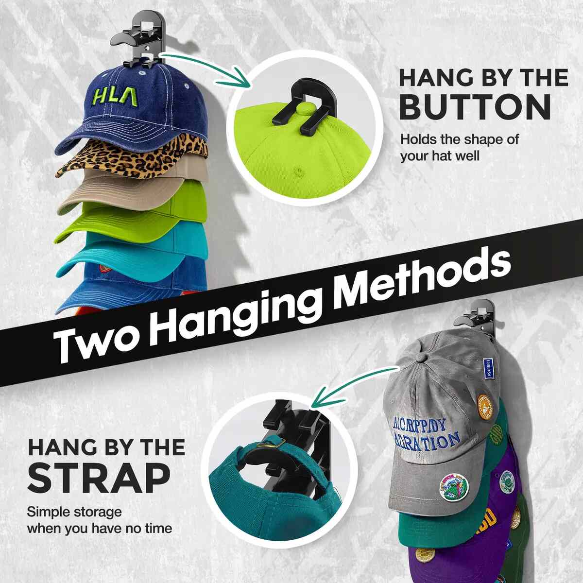 Adhesive Hat Organizer Hooks for 20 Caps