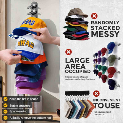 Adhesive Hat Organizer Hooks for 20 Caps