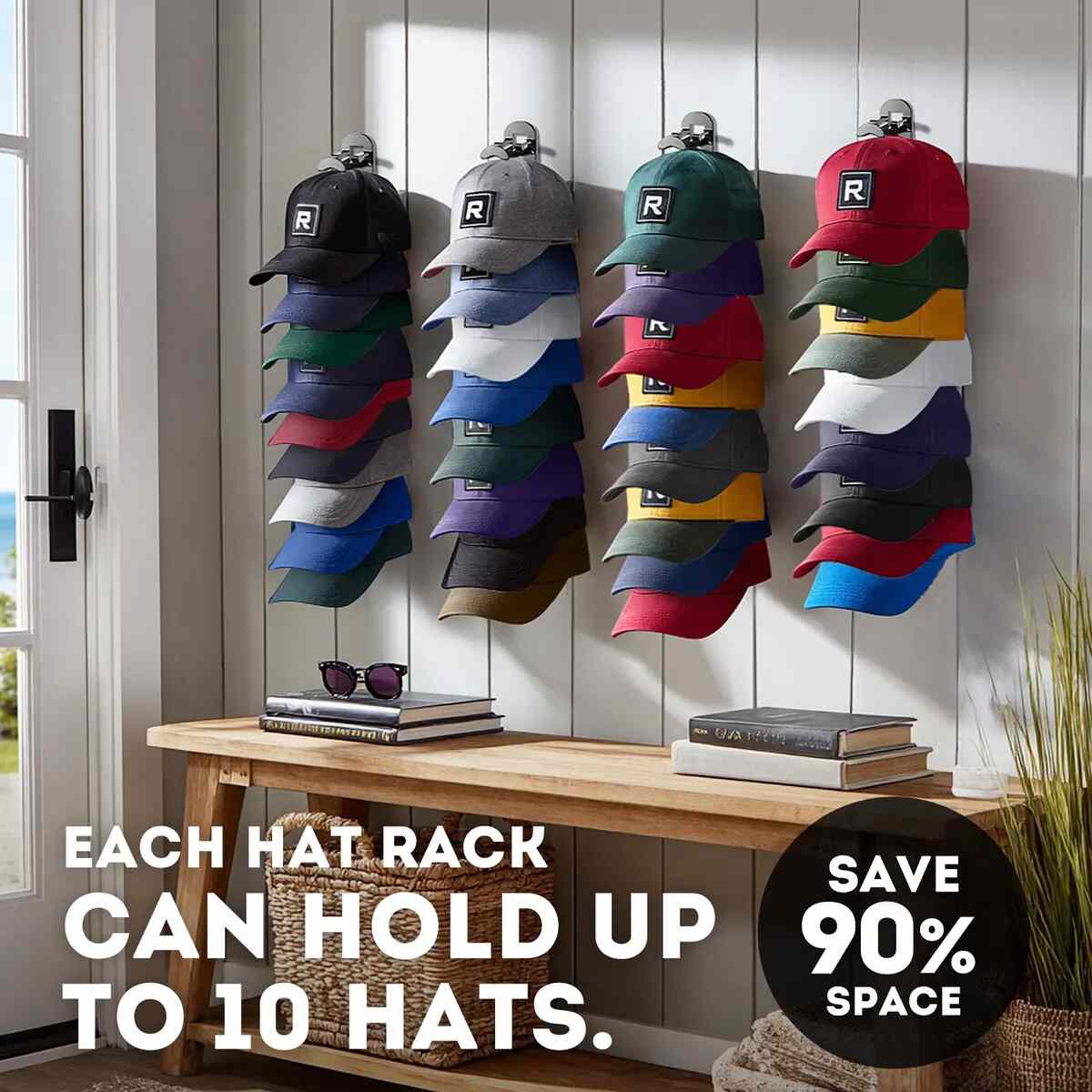 Adhesive Hat Organizer Hooks for 20 Caps