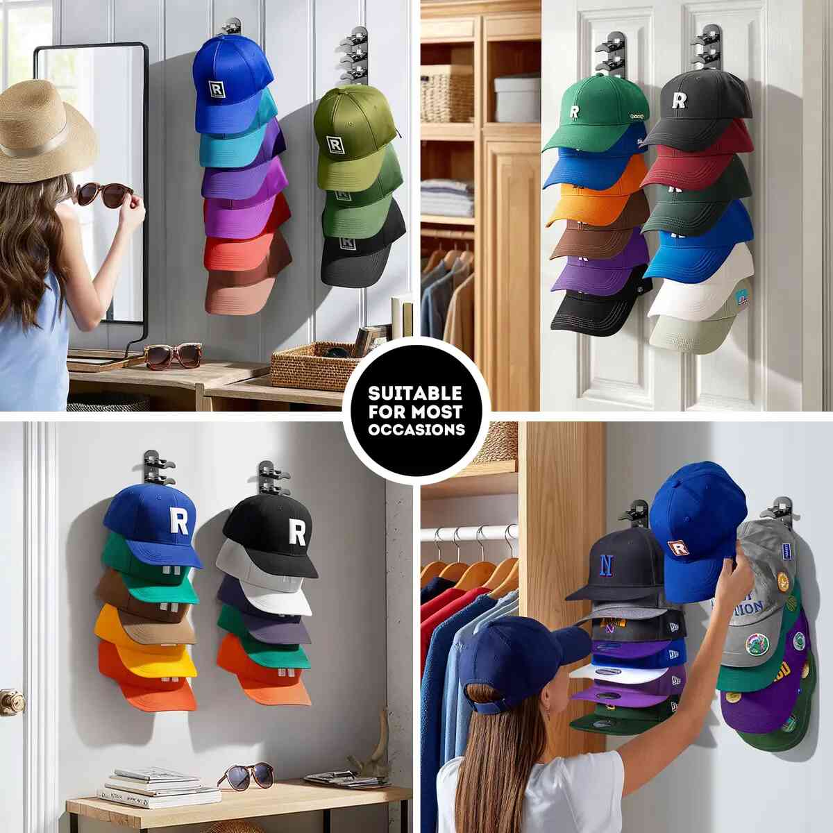 Adhesive Hat Organizer Hooks for 20 Caps