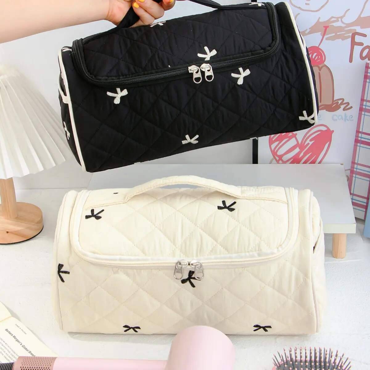 Large Quilted Travel Cosmetic Organizer