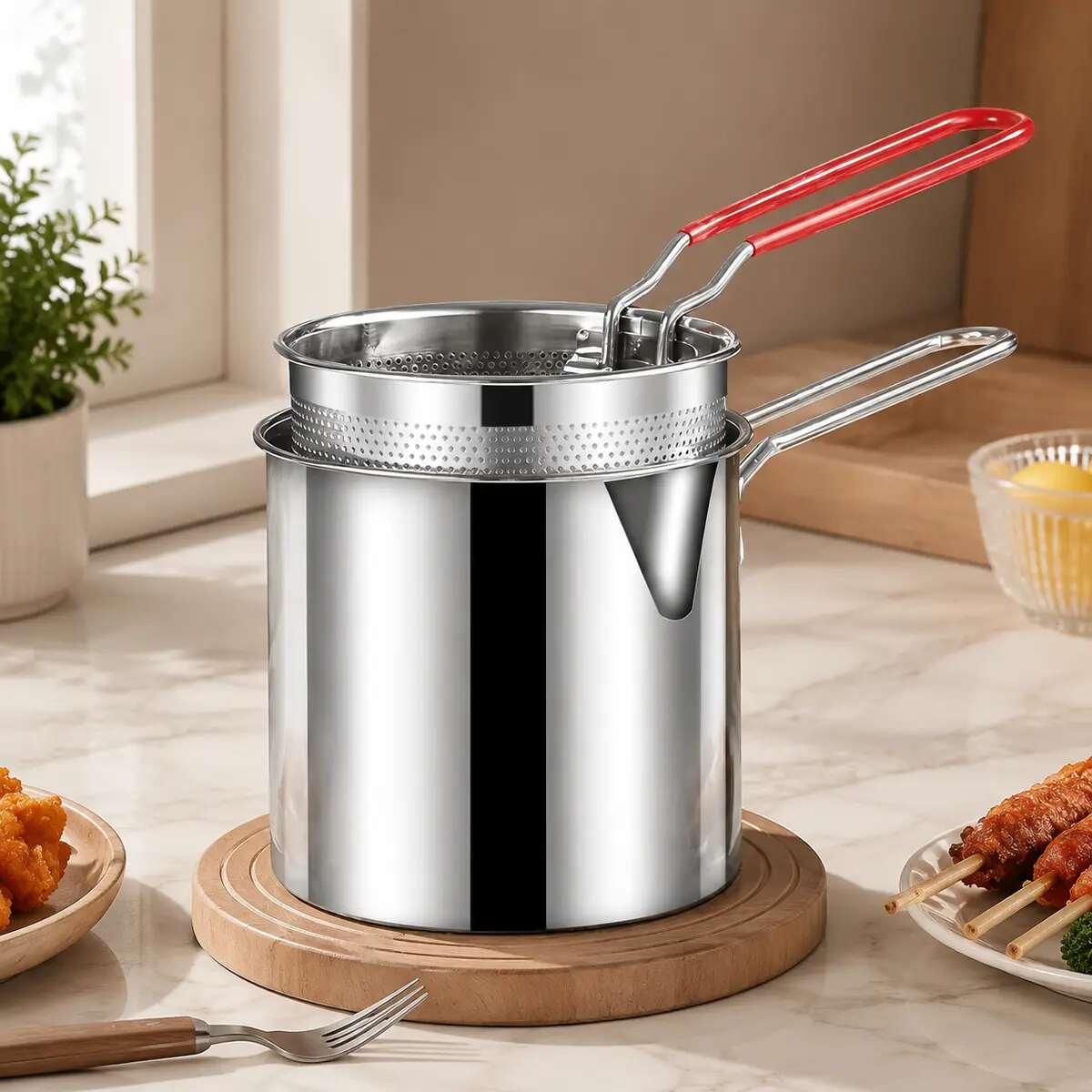 Single-Serve Stainless Steel Mini Deep Fryer Set