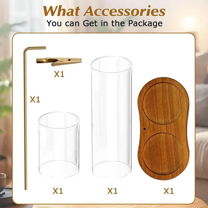 Wooden Incense & Candle Holder with Glass Ash Cup