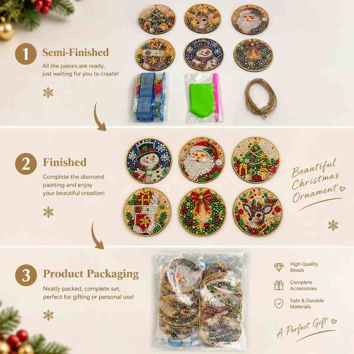 [BUY 1 GET 1 FREE] Christmas Diamond Painting Ornaments 6-Pack