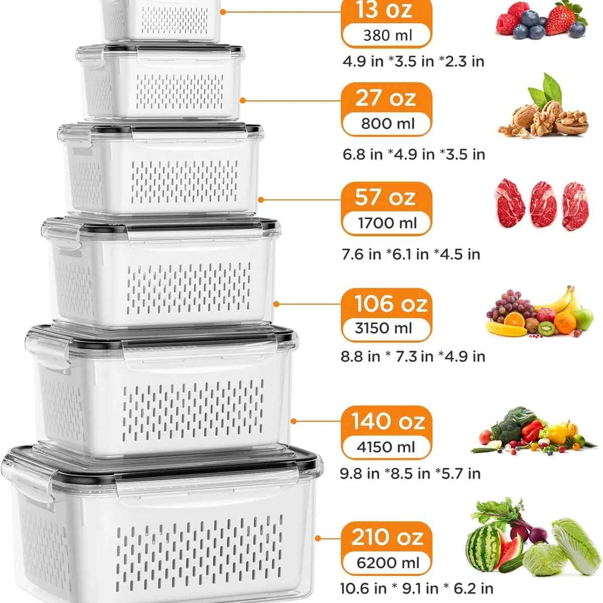 Food Storage Containers with Colanders 3-Pack