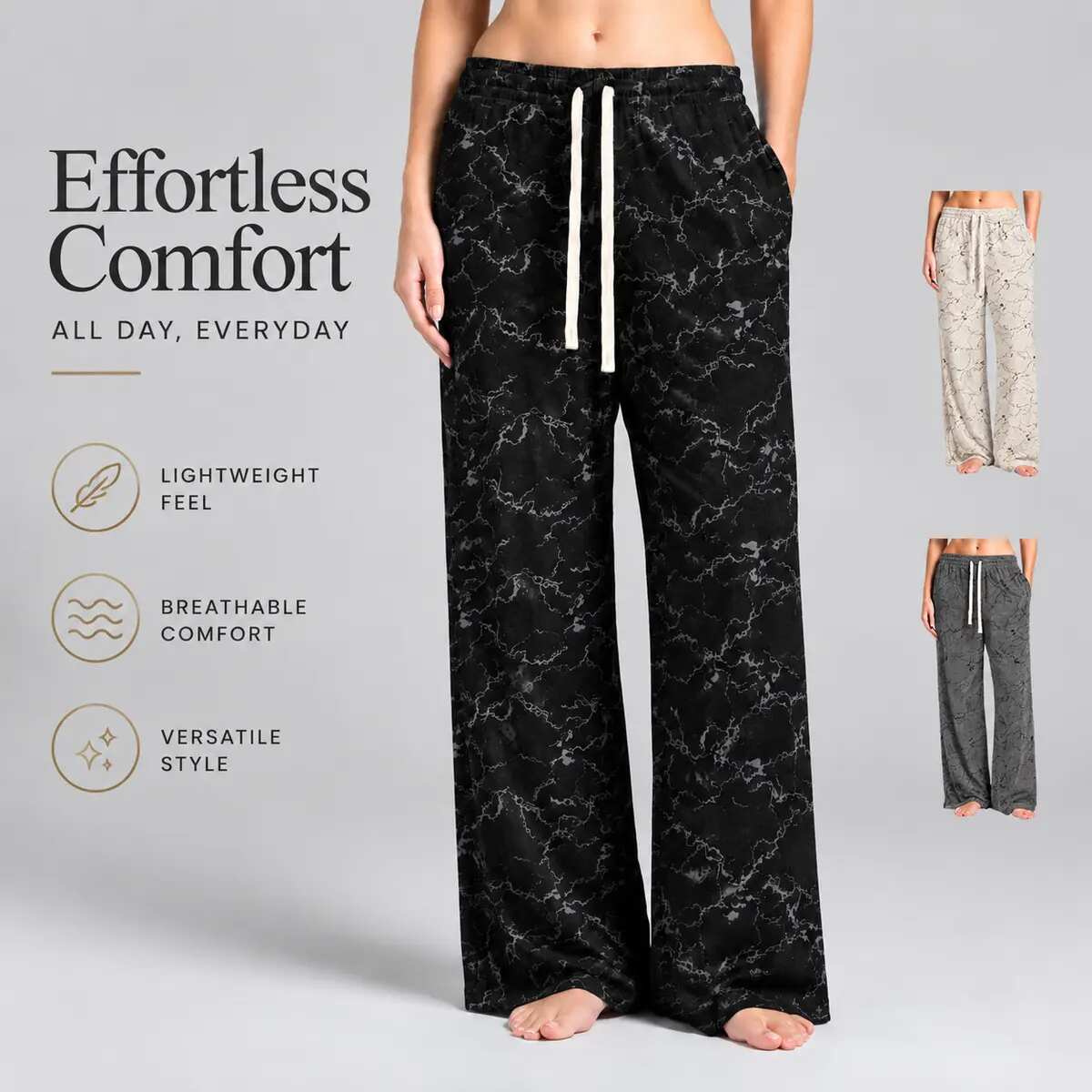 Marble Print Wide-Leg Corduroy Sweatpants