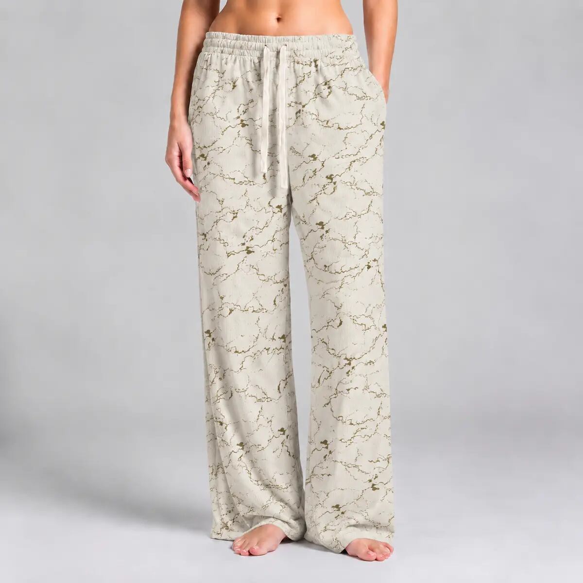Marble Print Wide-Leg Corduroy Sweatpants