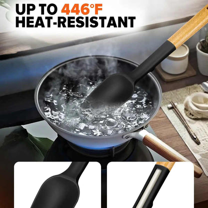 Wooden Handle Silicone Spatula Spoon Set