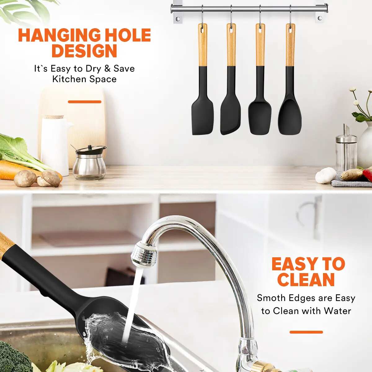 Wooden Handle Silicone Spatula Spoon Set