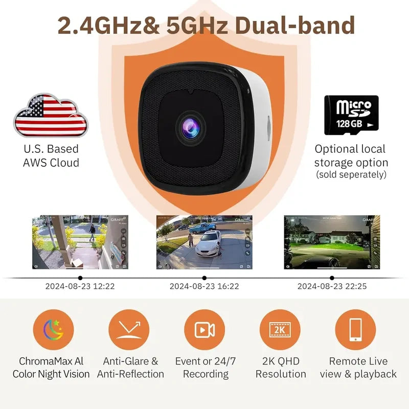 3MP 2K Window Camera,2.4GHz & 5GHz WiFi Indoor Cameras for Home Security with ChromaMax Al Color Night Vision